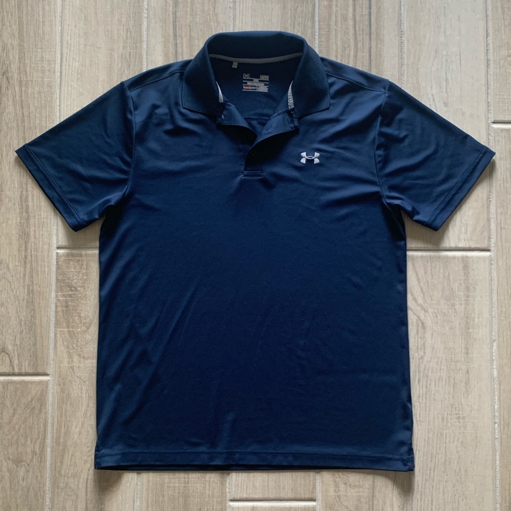 Under Armour polo shirt. Size: Large. Navy blue.